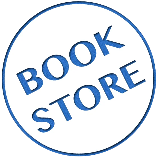 Book Store text in blue inside a circular blue border